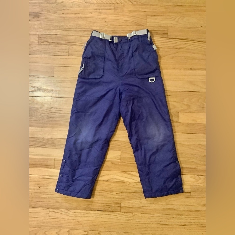 Boys Blue Snow pants, Size 10-12 Large, Buckles + Buttons